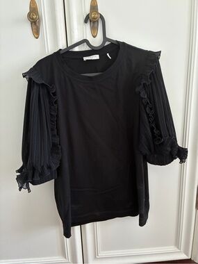 Sandro Black Ruffle-Sleeve Top